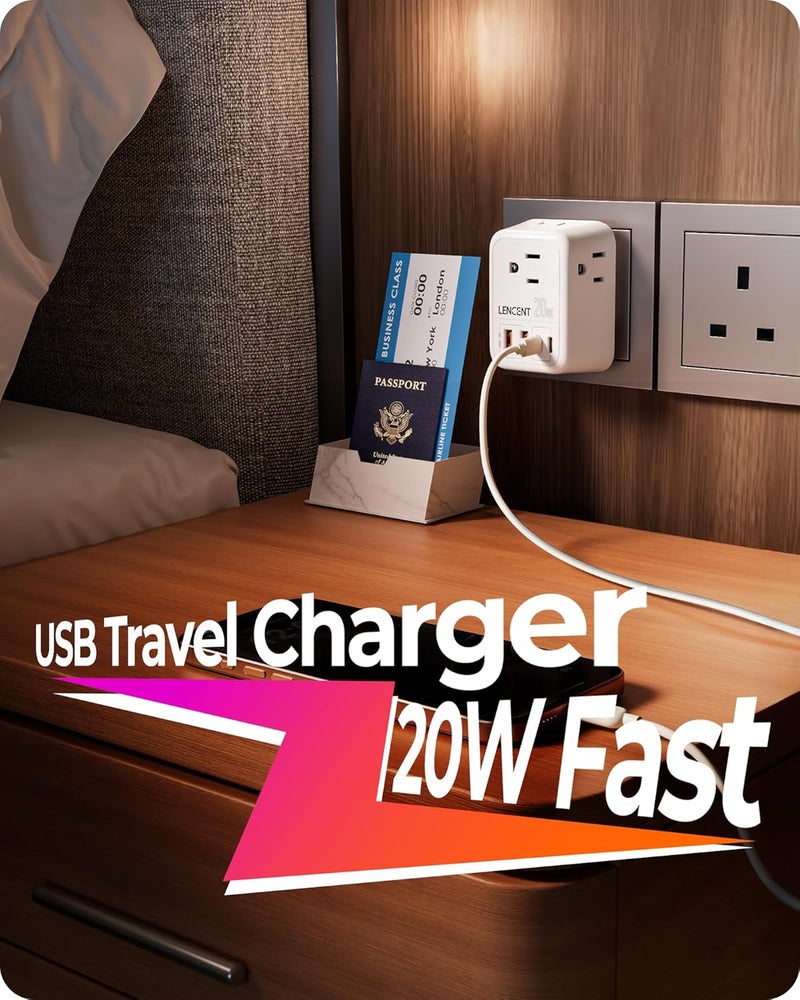 Lencent Foldable US to UK Ireland Travel Plug Adapter, PD 20W Type G Power Adaptor with 4 Outlet, USB C Fast Charger Adapter, USA to Dubai Scotland British London England Hong Kong Irish Qatar - Image 4